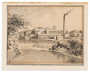 (CONNECTICUT.) Rollin Caughey, artist. View of the Warrenton Woolen Mills in Torrington.                                                         